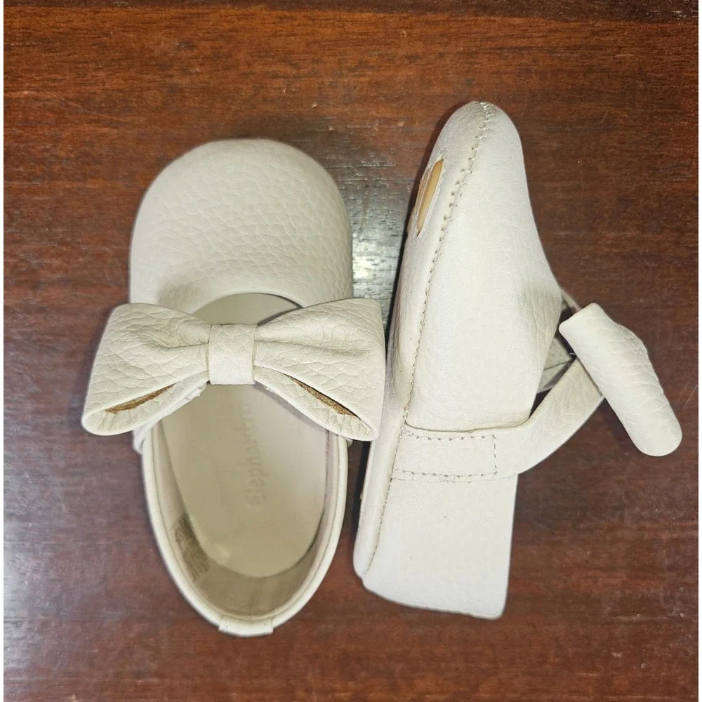 Elephantito Baby Girls Ballerina Shoes Bow Leather Blush Infant US Size 4‎ M